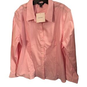 NWT Ellen Tracy Button Down Pink Stripe Blouse Shirt Long Sleeves Cotton Size XL